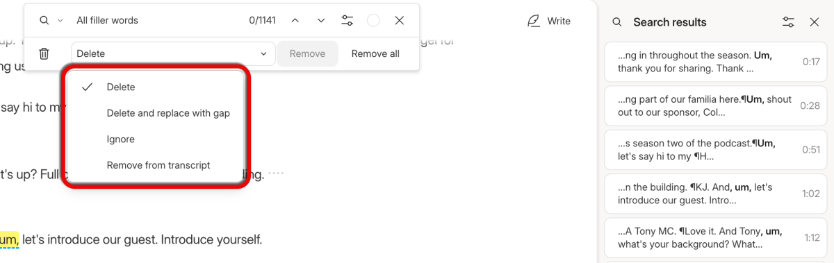 حذف کلمات پرکننده